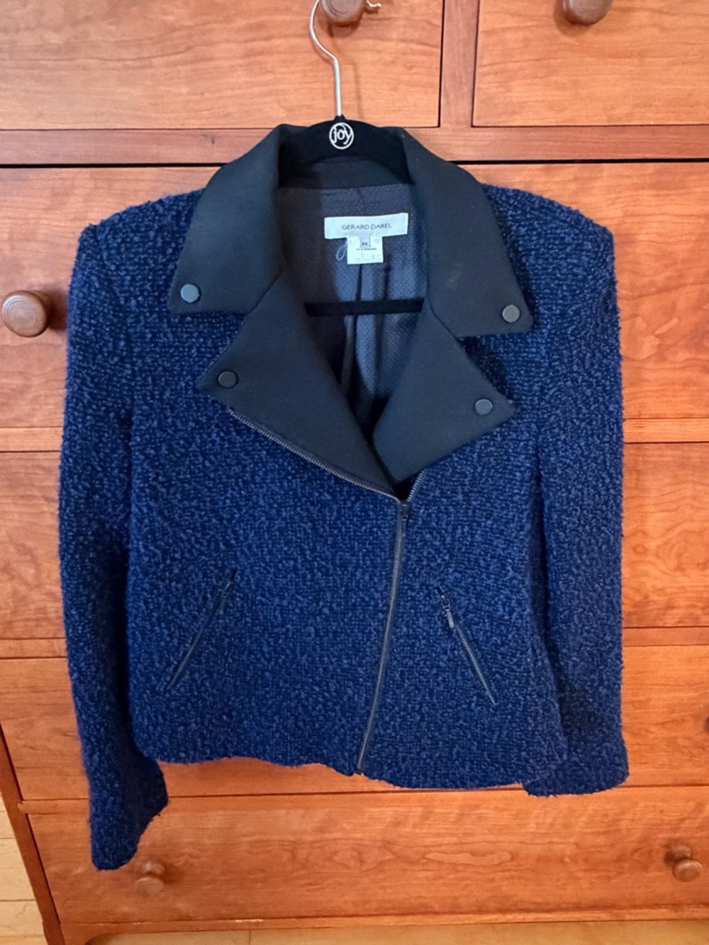 Gerard Darel Navy Bouclé Jacket with Black Collar